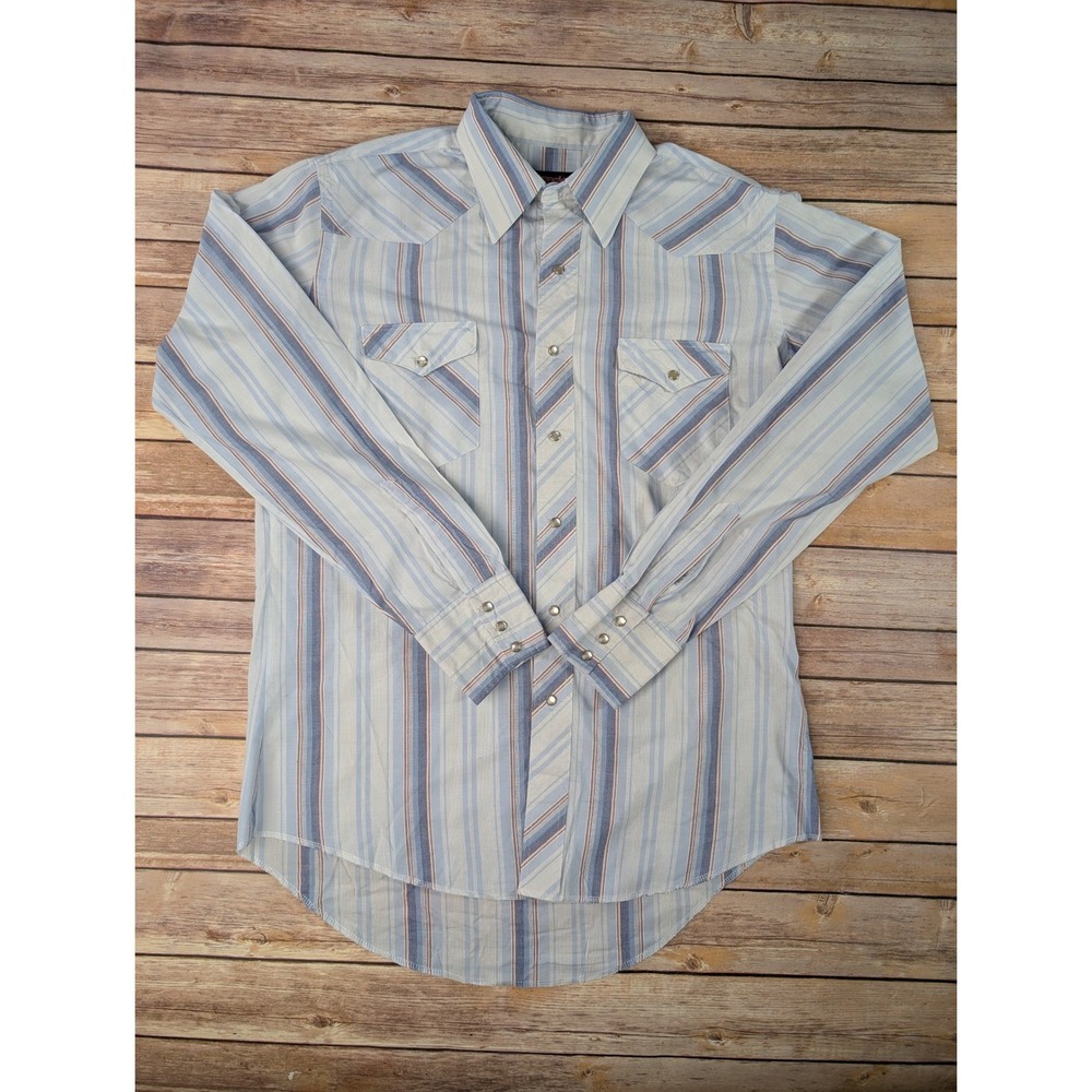 Vintage Wrangler Pro Rodeo Shirt Mens Made in USA Striped Pearl Snap Tapered Fit